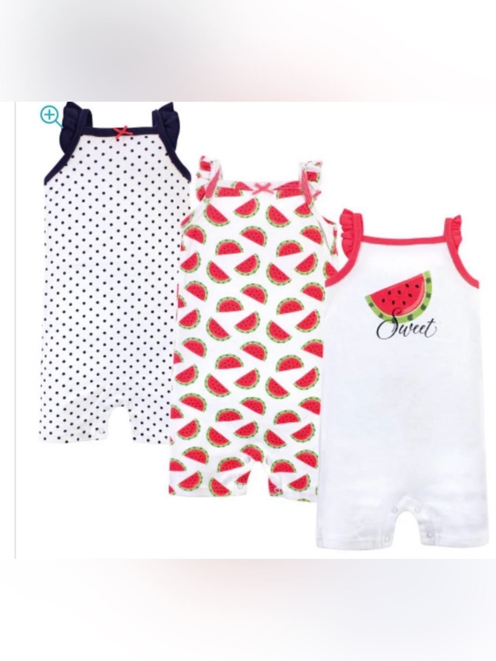 Hudson Baby Infant Girls 3 Pc Summertime Cotton Rompers Size 18-24 Months NWT